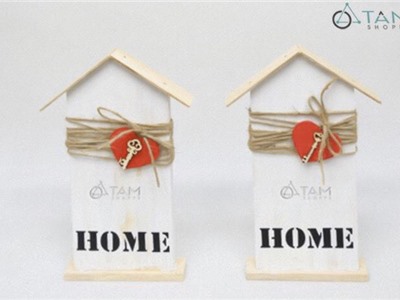 Nhà gỗ chữ Home treo tim đỏ chìa khóa X-MHDB-10